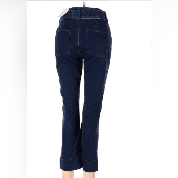 NWOT LOFT Dark Blue Belted, High waist straight ankle jeans. - Picture 2 of 7